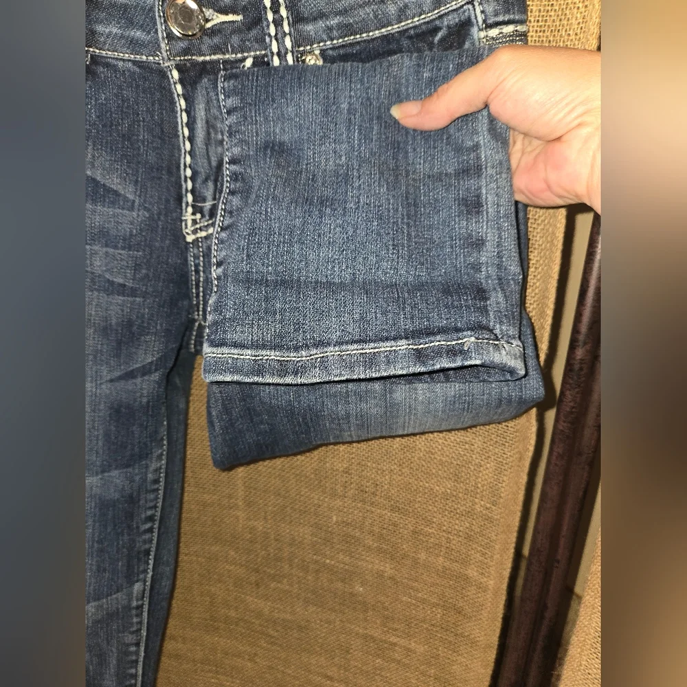 Women's Miss Chic Usa Stylish Blue Women's Jean Capris Bling Size 5 - Picture 3 of 16